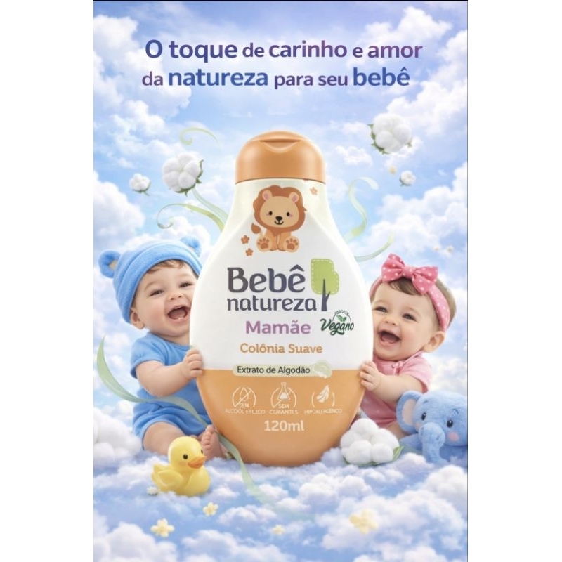 Colonia Bebe Natureza 120ml fragrancia suave extrato de algodao vegana hipoalergenica cheiroso