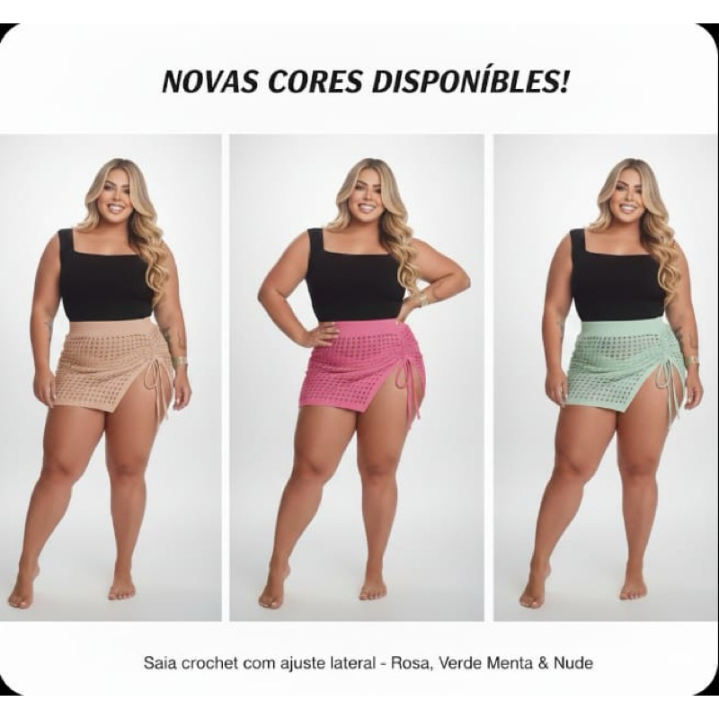 SAIA PLUS SIZE VERÃO  TRICOT  PRAIA  VAZADO CURTA ANITTA ❤️‍🩹