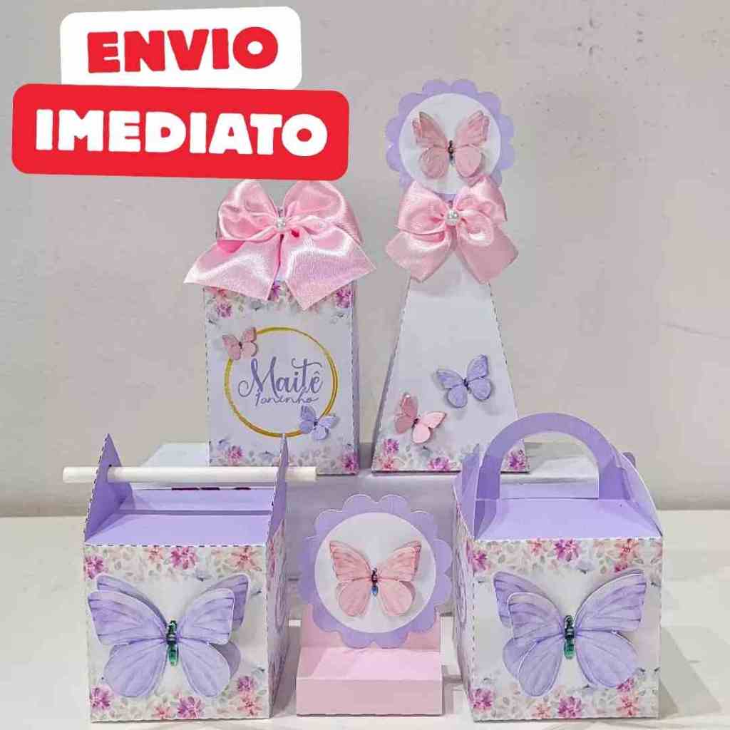 ENVIO RÁPIDO Kit Festa Jardim Encantado Borboletas Personalizado | Lembrancinha Caixa Milk Pirâmide