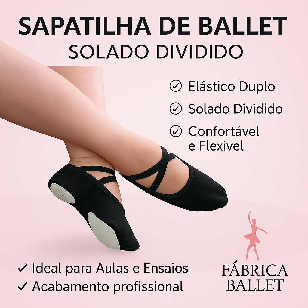 Sapatilha Ballet Balé Dança Meia Ponta Em Tecido Lona Elástico Duplo - Fabrica Ballet