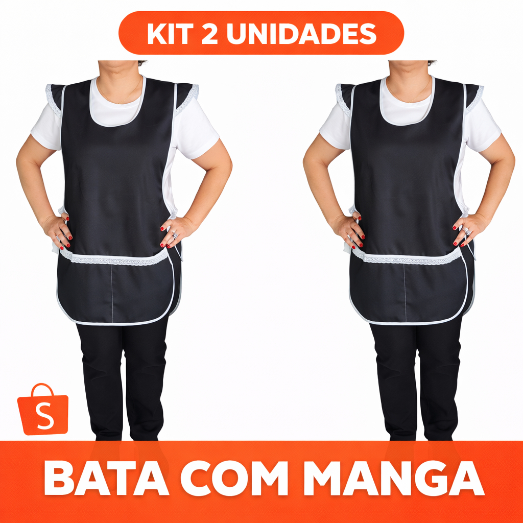 Kit 02 Bata Avental Jaleco Uniforme Manga Renda Babado em Oferta na Shopee