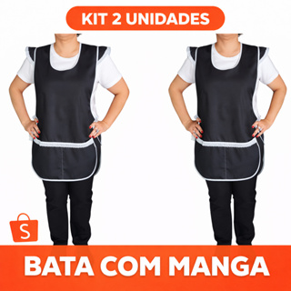 Kit 02 Bata Avental Jaleco Uniforme Manga Renda Babado em Oferta na Shopee