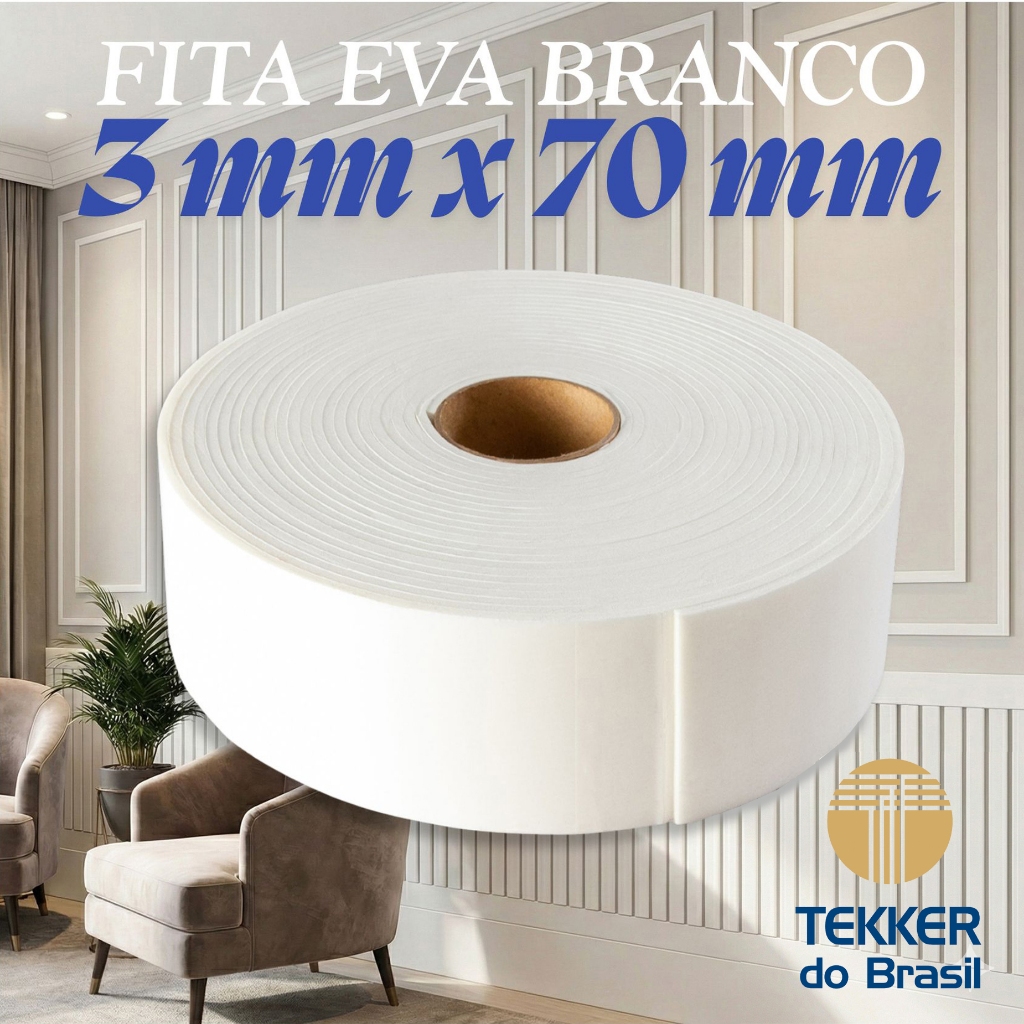 Fita de EVA Branco com adesivo 70 mm x 3 mm x 10 metros em Oferta na Shopee