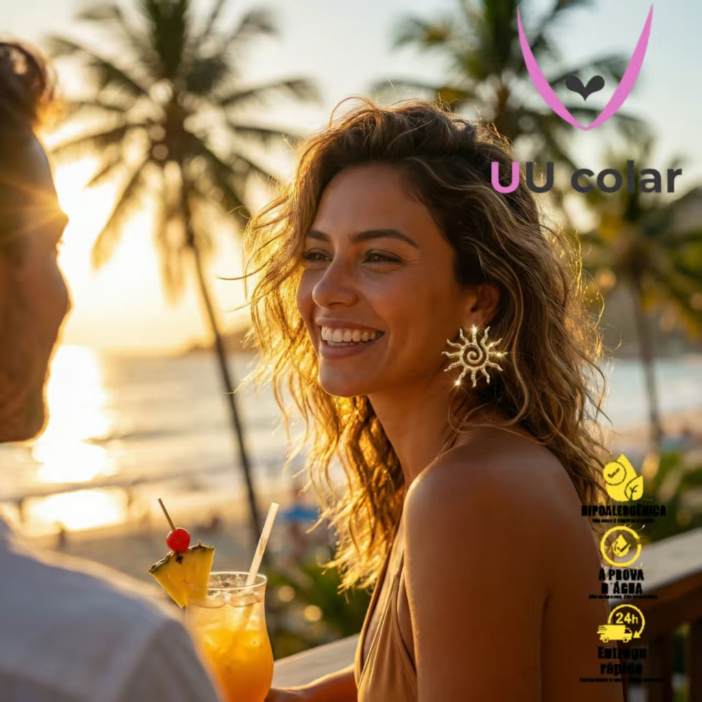 Brincos Luxuosos em Ouro – Inspiração no Oceano e no Sol para um Visual Elegante em Oferta na Shopee