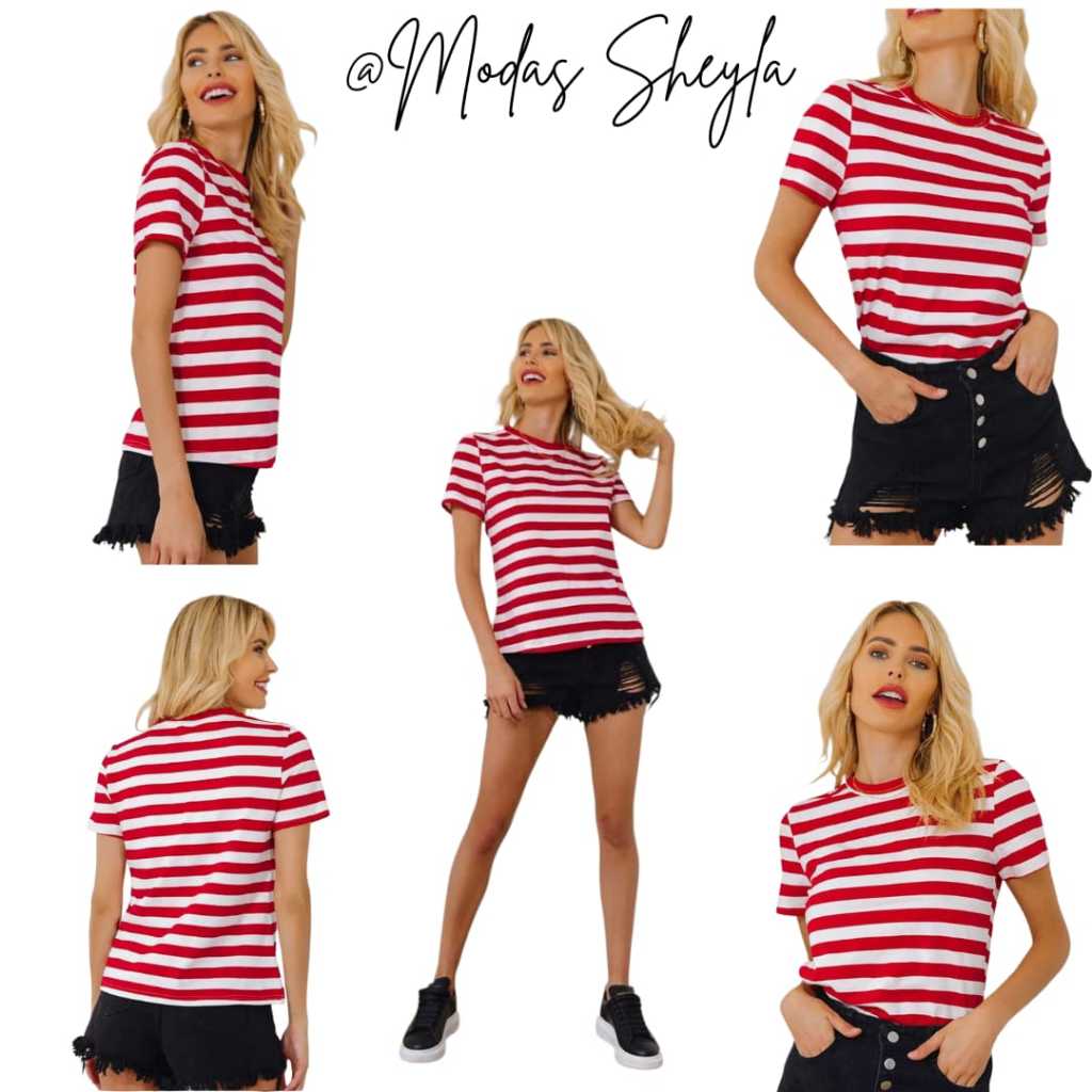 Blusa feminina básico listrado tamanho P M G GG G1 G2 em Oferta na Shopee