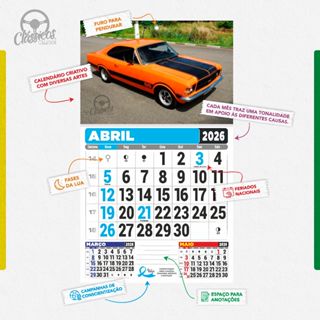 Calendário de Parede - Folhinha De Parede 2026 - Carros Clássicos em Oferta na Shopee
