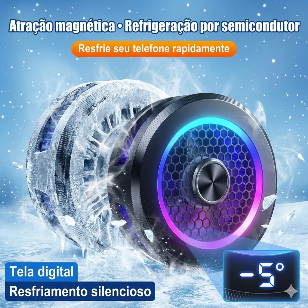 Cooler Ventilador Magnetico Universal para Smartphone RGB Turbo Resfriamento Rapido para Jogos
