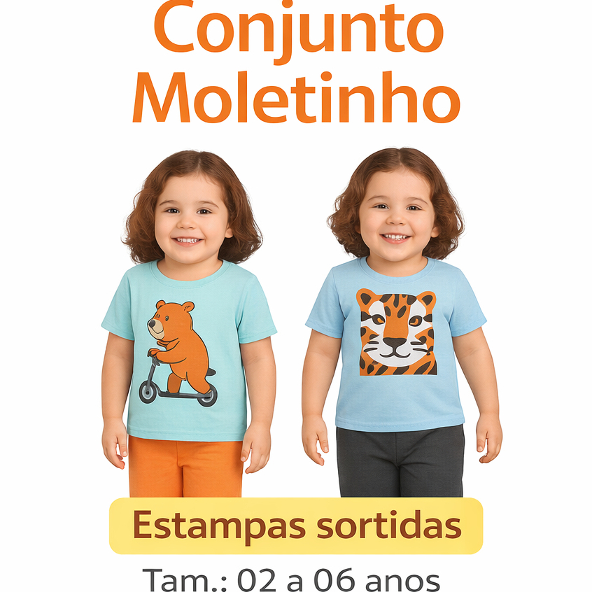 Conjunto Moletinho Infantil – Estampas Sortidas Manga Curta e Longa 2 a 6 anos