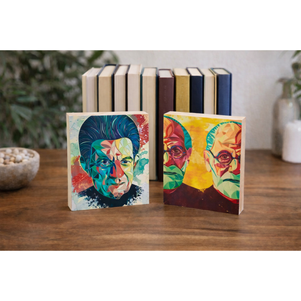 Kit 02 quadrinhos de mesa Psicanálise Psicologia Jacques Lacan e Sigmund Freud MDF 10x8 cm Tipo 01