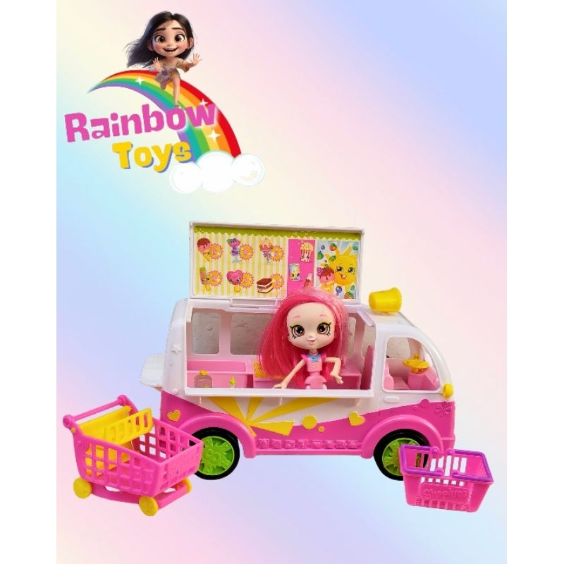 Caminhão de Sorvete Shopkins, boneca e acessórios, USADO