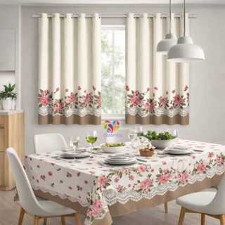 Kit Cortina 2,00 Para Cozinha + Toalha De Mesa Posta 4 e 6 Lugares em Oferta na Shopee