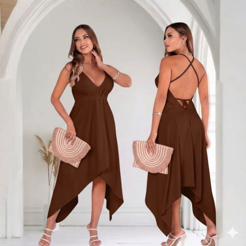 Vestido Feminino Midi Envelope Tecido Duna Premium Casual Festa Não Amassa Amarração Versátil Veste 38 ao 44 em Oferta na Shopee