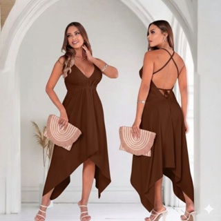 Vestido Feminino Midi Envelope Tecido Duna Premium Casual Festa Não Amassa Amarração Versátil Veste 38 ao 44 em Oferta na Shopee