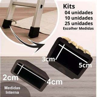Kit de Ponteira Sapata Pé Escada Antiderrapante e Antirruído 40x20mm ou 50x30mm em Borracha PVC