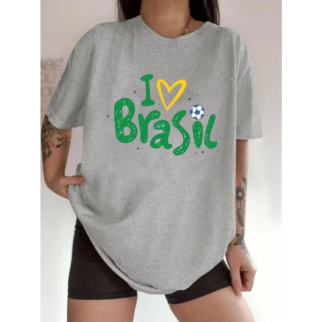 Camiseta I Love Brasil Unissex Copa do Mundo Futebol Diversas Cores