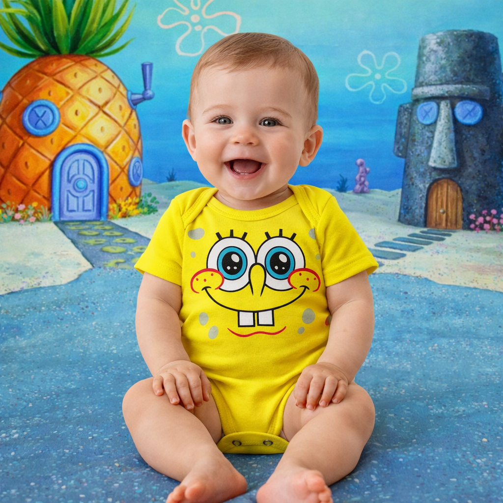 Body Bebê Bob Esponja 100% Algodão Personagem Criativo Mesversário Roupa Baby Presente em Oferta na Shopee