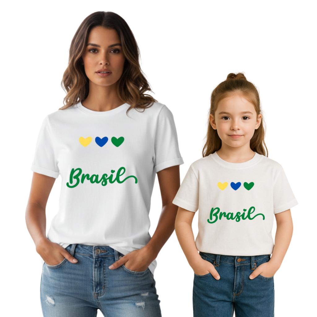 Camiseta Feminina Adulto e Infantil do Brasil Copa T-shirt 100% Algodão Premium Disponível em PRONTA ENTREGA