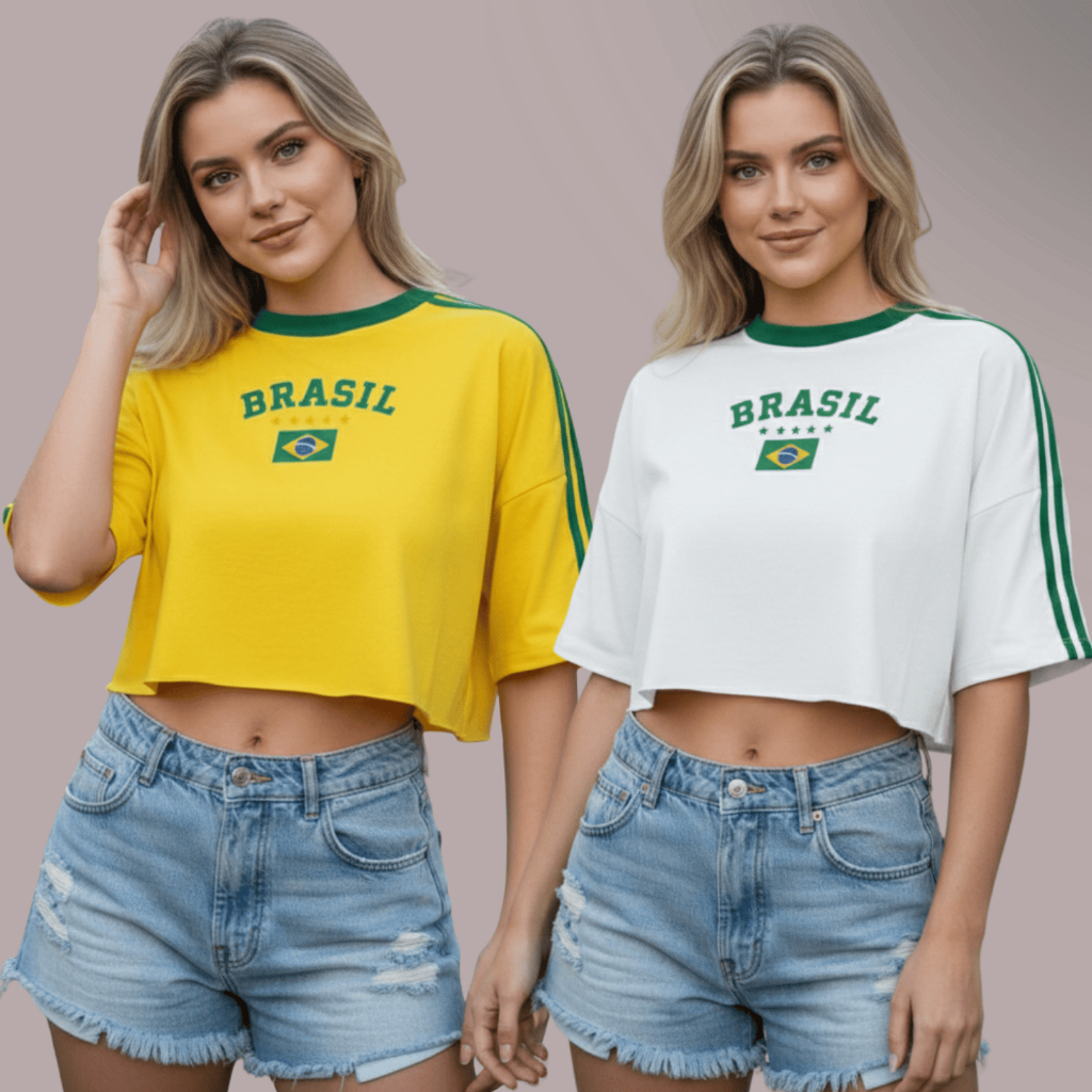 Cropped Oversized Feminino Brasil Copa Do Mundo Blusinha Feminina Oversized Blogueira Moda Gringa