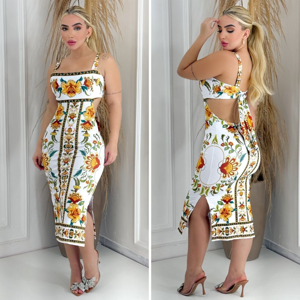 Vestido Tubinho com Modelagem Elegante, Amarração e Fenda Lateral Inspiração FA em Oferta na Shopee