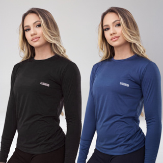 Kit 2 Camisa Térmica Feminina Proteção Uv 50+ Segunda Pele Camiseta Malha Fria Manga Longa UV em Oferta na Shopee