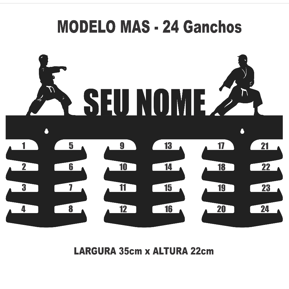 Porta Medalhas Karatê Feminino & Masculino 24 - 36 Ganchos MDF Vazado