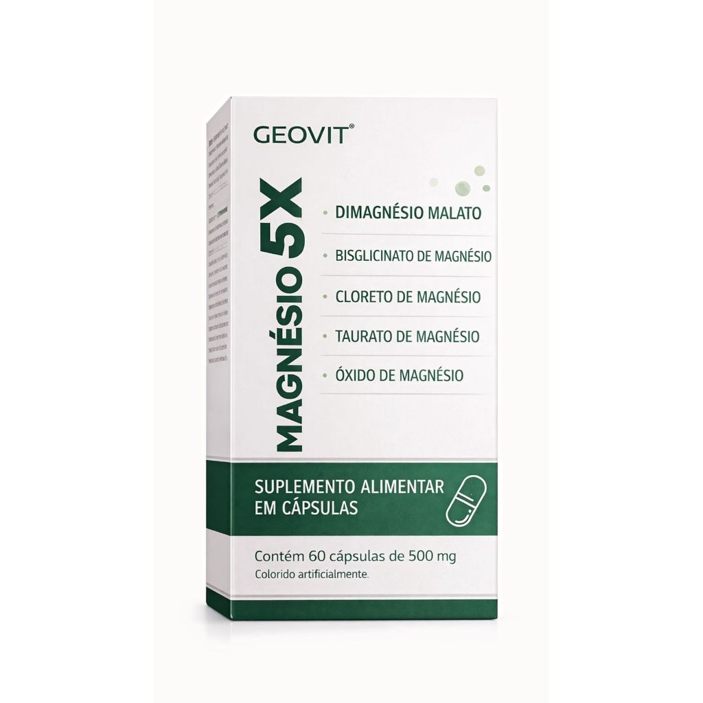 Magnésio 5X Geovit 500mg | 60 Cápsulas | Suplemento Alimentar com 5 Formas de Magnésio em Oferta na Shopee