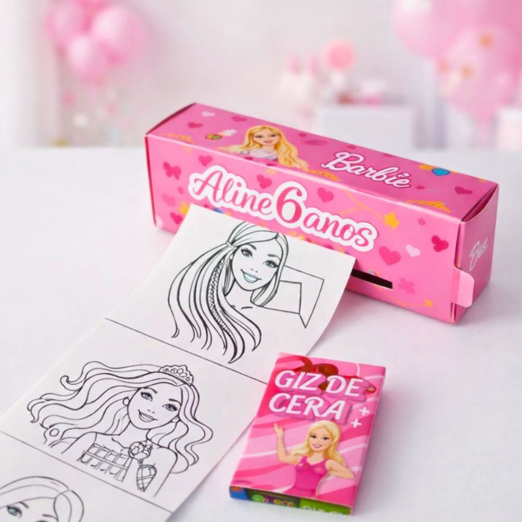 Caixa para Colorir Barbie Personalizada - Lembrancinha para Colorir - Aniversario - Festa Infantil