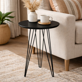 Mesinha Lateral Canto Apoio Redonda Mdf Mesa De Centro Alta Pés Em Aço Estilo Industrial Moderna em Oferta na Shopee