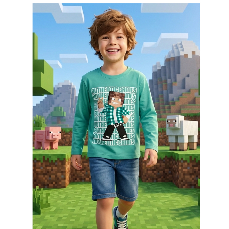 camiseta  minecraft infantil menino authentic games manga longa várias cores 100% algodão tamanho 6 anos