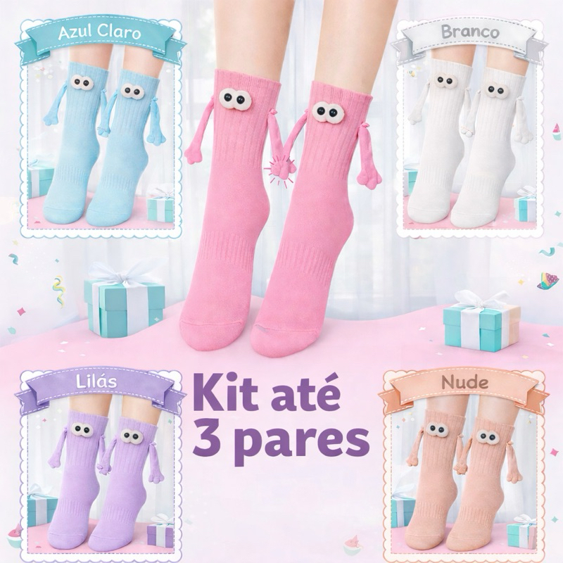 Meia Infantil Divertida 3D Magnética Olhinhos com Braços que Dão as Mãos Meia Maluca em Oferta na Shopee