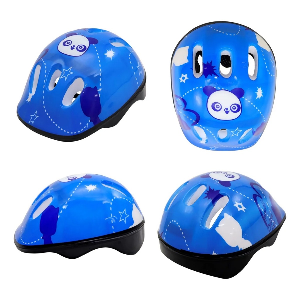 Capacete Infantil Bike Skate Patins Urso Ursinho Azul Com Branco