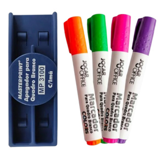 kit Pincel Caneta Quadro Branco Lousa 4 Cores Diversas + Apagador Ima e armazenamento em Oferta na Shopee