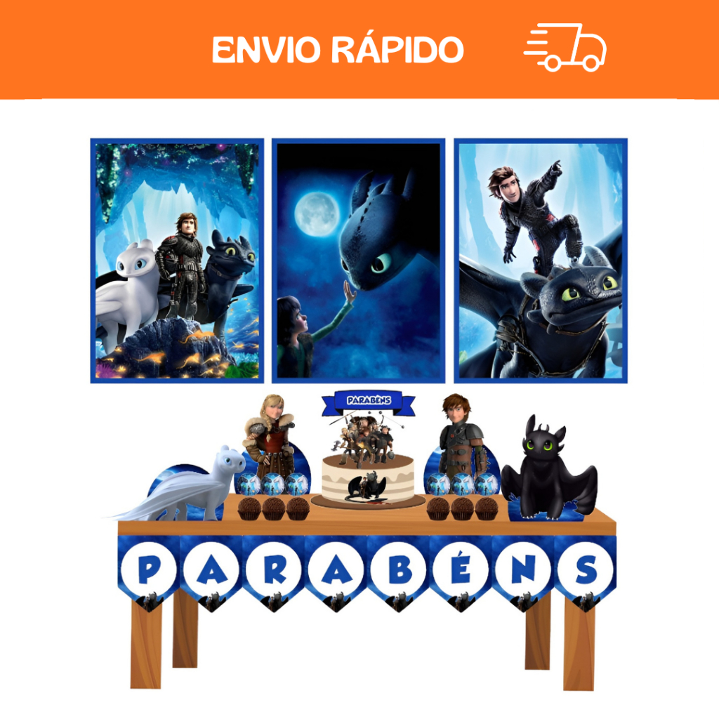 Kit Festa em Casa - Como Treinar Seu Dragão - Banguela - Soluço - Só um Bolinho - Mesversário em Oferta na Shopee