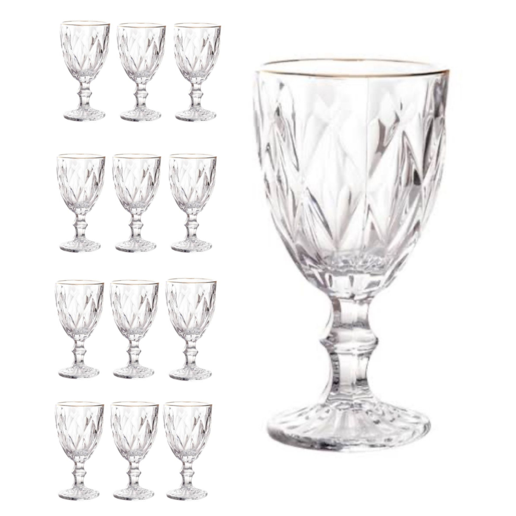Jogo De Taça De Vidro 12 / 6  Unidades Diamond 320ml Transparente Cristal 123 Útil