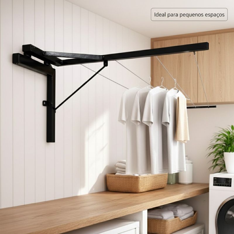 Varal de Parede Dobrável Retrátil Reforçado + Kit Instalação + Corda em Oferta na Shopee