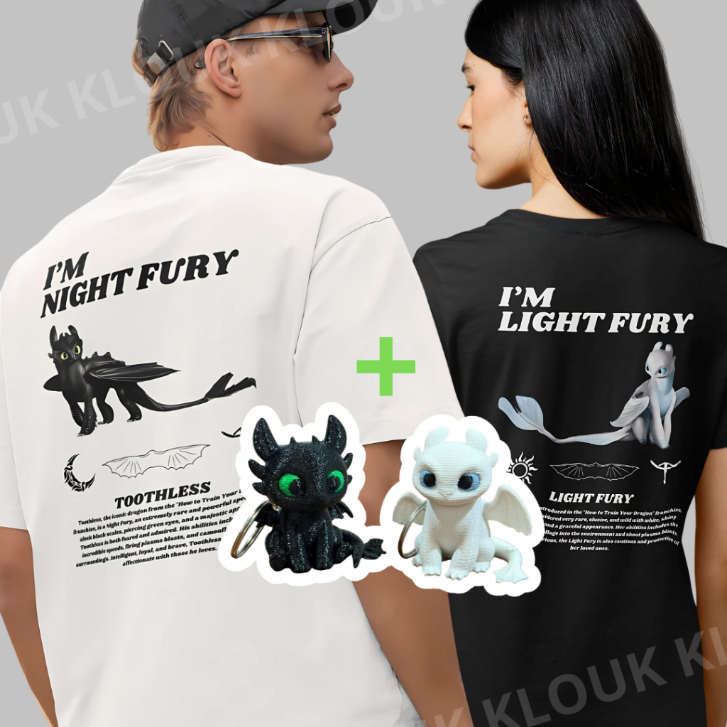 Combo kit Camisetas Casal como treinar seu dragão + Kit Chaveiros Banguela + Fúria da Luz l Trend Namorados 100% algodão em Oferta na Shopee