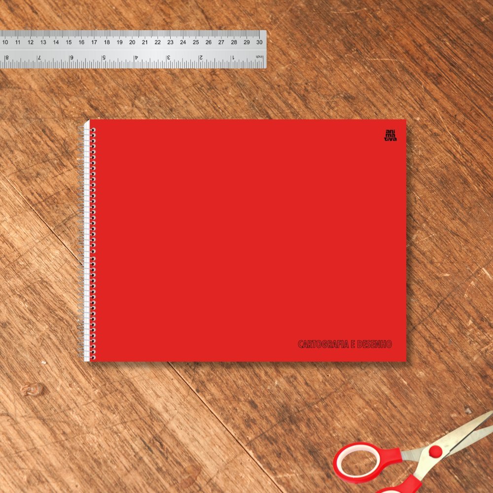 Caderno Desenho Cartografia Papel Grosso Capa Lisa Vermelha Escritura Criativa