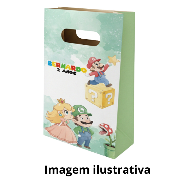 Sacolinha Surpresa Personalizada M - TURMA DO SUPER MÁRIO AQUARELA MENINO Lembrancinha de festa Infantil PEGUE E MONTE