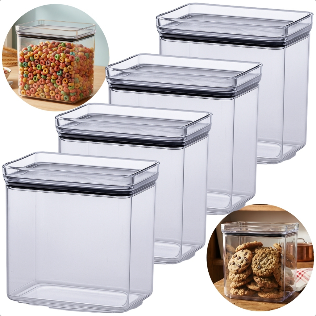Kit 2 Pote Hermético 1300ml Empilhável Alimentos Retangular Lumini Porta Mantimento Organizador
