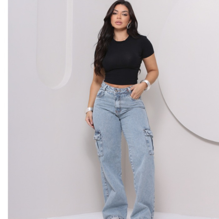Calça Cargo Feminina Jeans Clara  Confortável Estilosa  Casual Premium Moderna Versátil Elegante.... em Oferta na Shopee