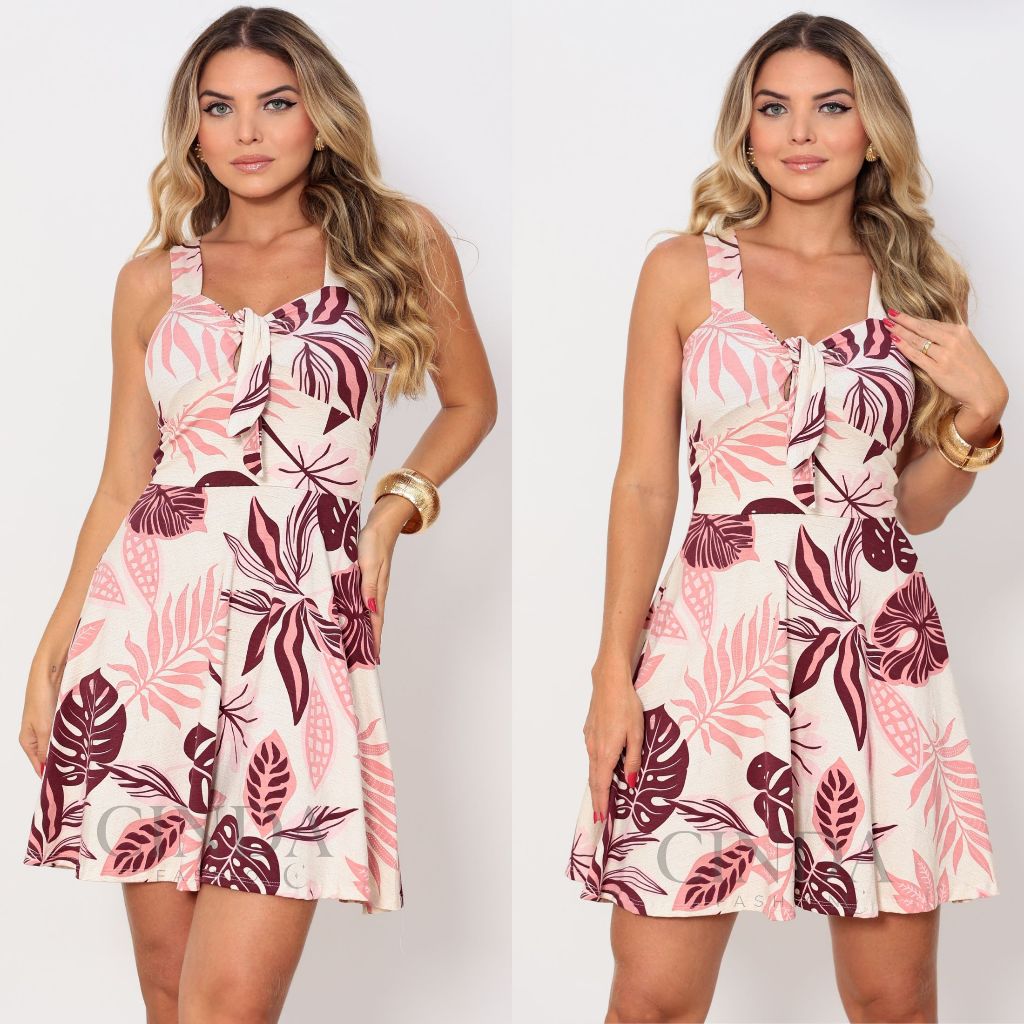 Vestido Mini Soltinho com Bojo Estampado com Alças Verão em Oferta na Shopee