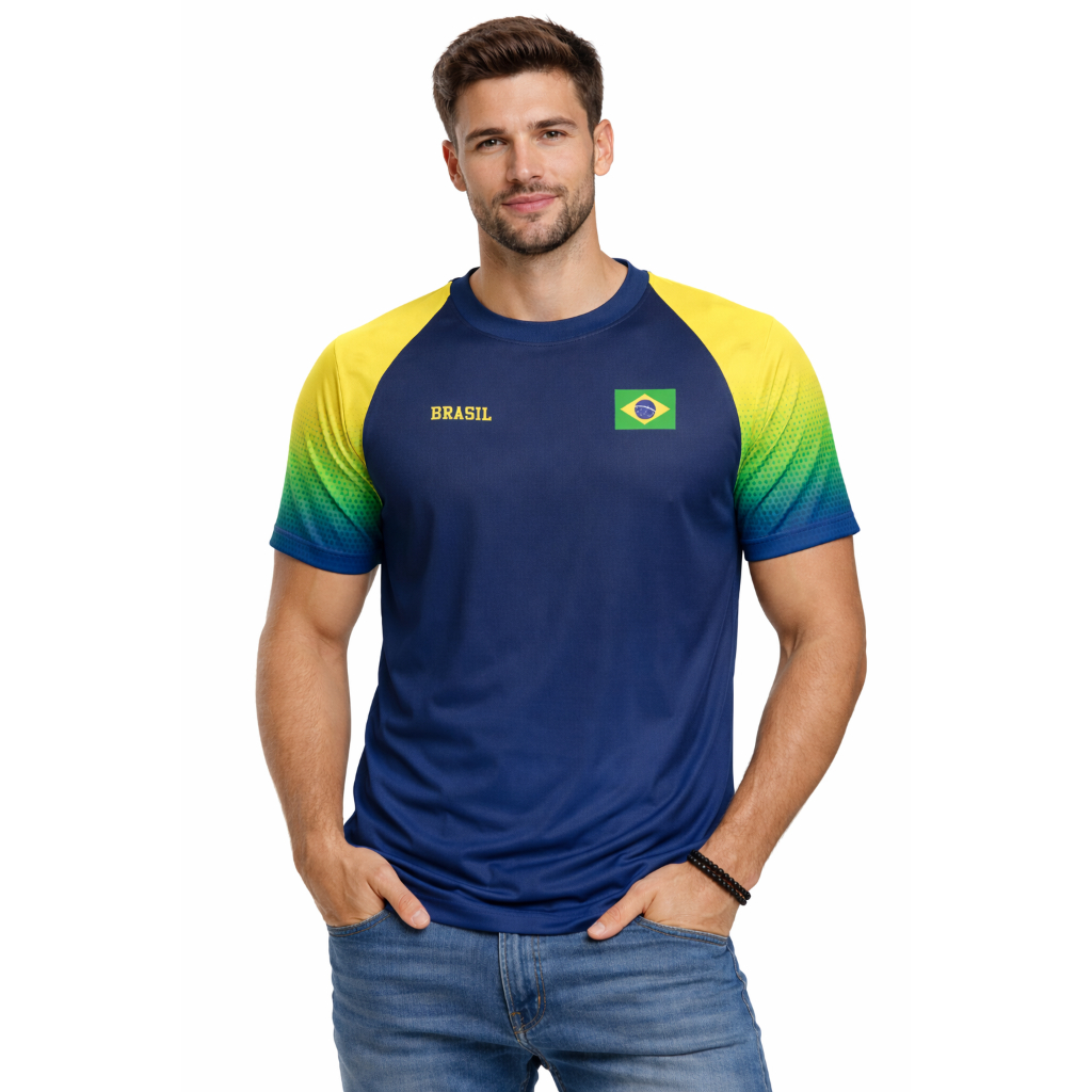 Camiseta Filtro UV Proteção Solar Brasil Esportiva Futebol Torcedor Privileg Azul