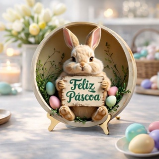Páscoa decoração quadrinho com suporte para mesa em MDF com 20cm coelho coelhinhos em Oferta na Shopee