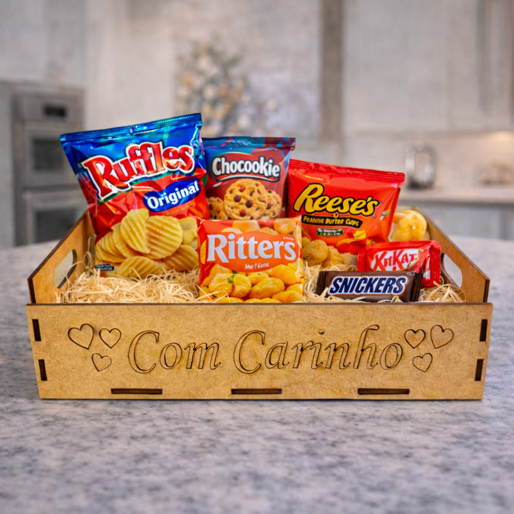 Kit 10 Bandejas MDF Cru 20x15x5  “Com Carinho” e Coração | Cesta Café da Manhã, Presente e Ocasiões Especiais
