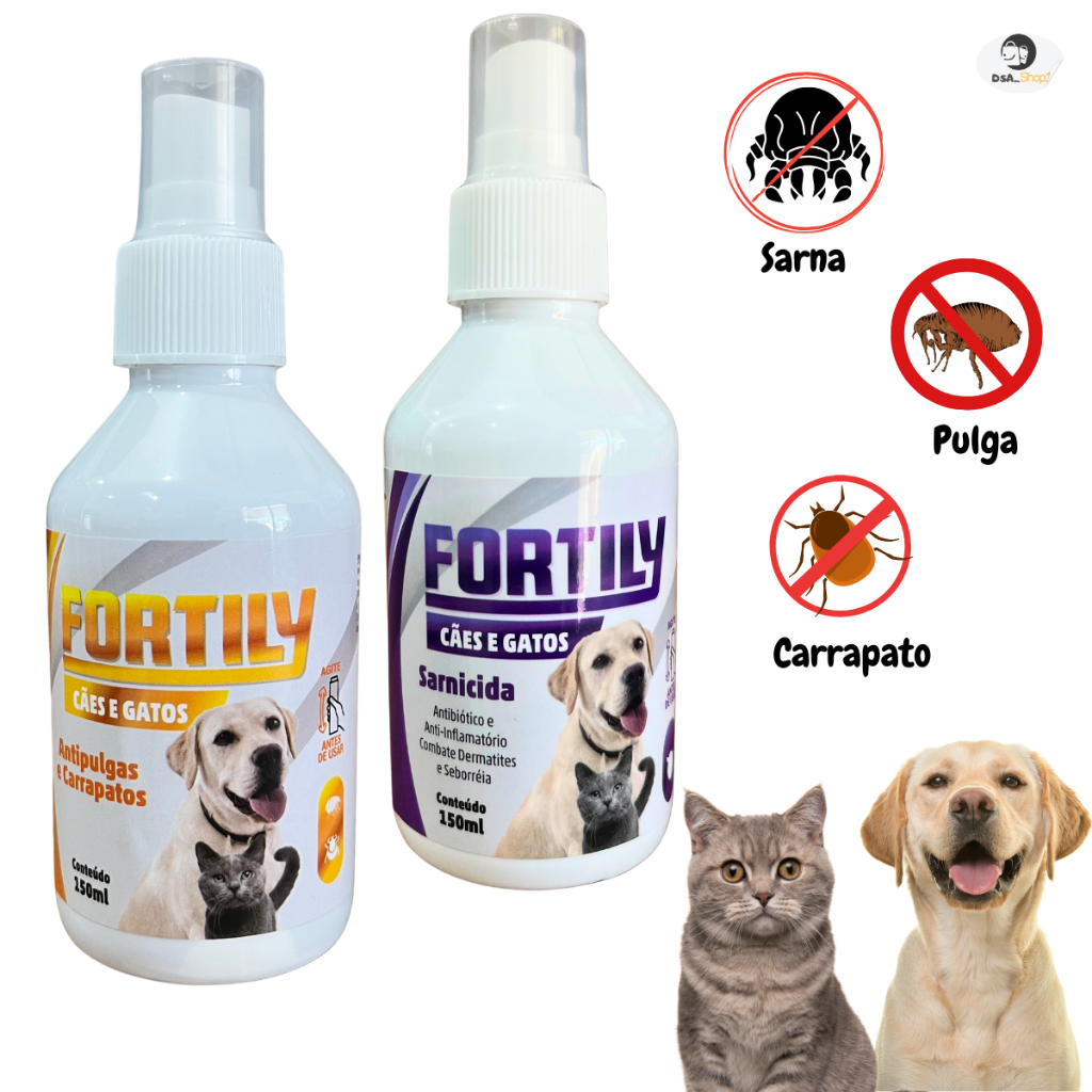 Kit Spray Sarnicida carrapaticida Antibiotico e anti pulgas fortily