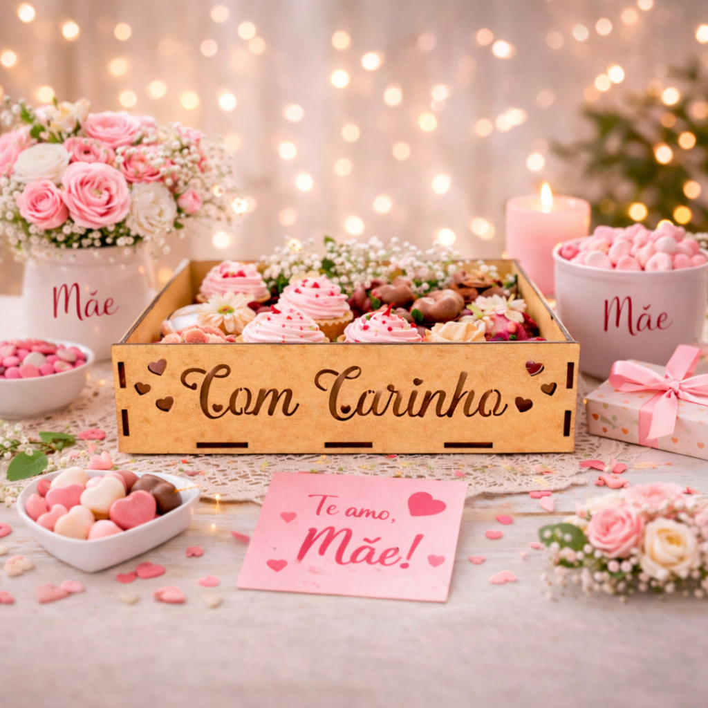 Kit 10 Bandejas ''Com Carinho e Corações'' 20x15x5 Decoração Festa Ocasiões Especiais Com Alça Cesta Mdf Cru em Oferta na Shopee