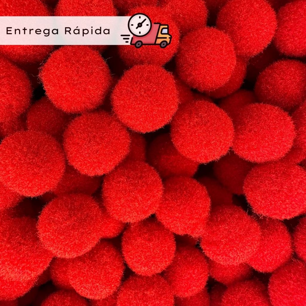 Pompom Vermelho 10mm – Mini Bolinhas – 200, 400, 600 UN – Poliéster Premium, Macio e sem rebarba