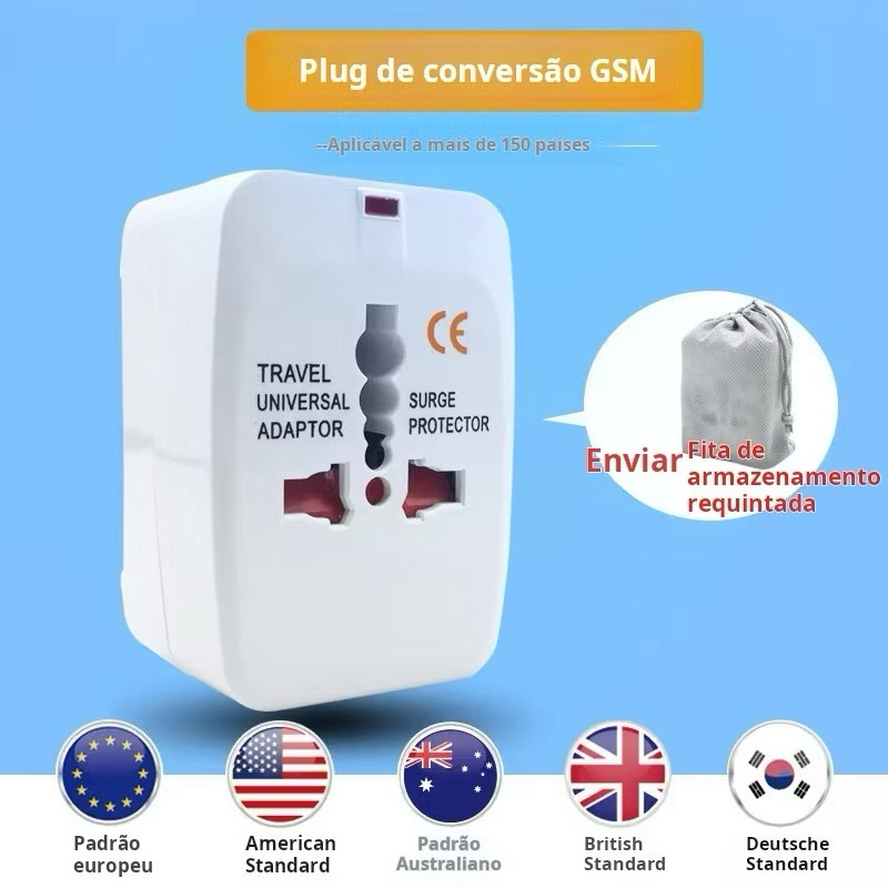 Adaptador conversão universal tomada global conversor multifuncional para viagens Portas duplas