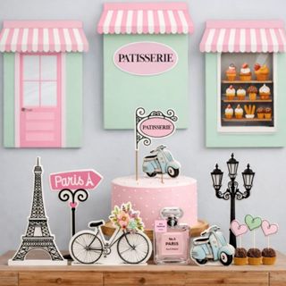 Kit Festa Paris/Patisserie Personalizado Aniversário/Mesversário Menina Painel + Toppers + Display de Mesa em Oferta na Shopee
