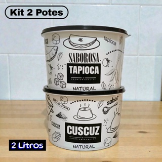 Kit 2 Potes Plásticos Organizadores Preto e Branco 2 Litros Cuscuz e Tapioca em Oferta na Shopee